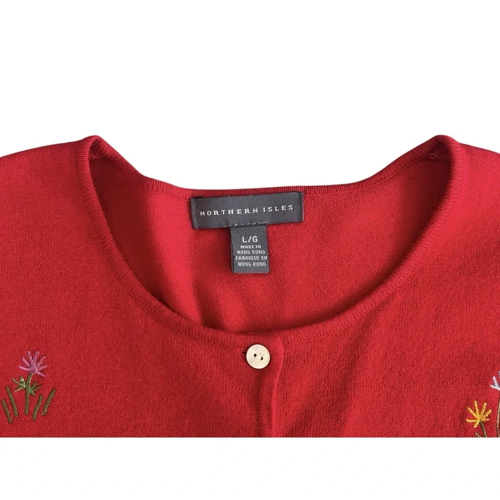Vintage Northern Isles‎ Cardigan Sweater Red Embroidered Cats Whimsy Large